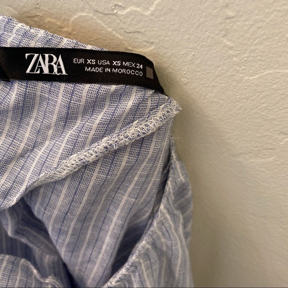 Zara blue & white strip crop blouse size XS - Picture 5 of 11
